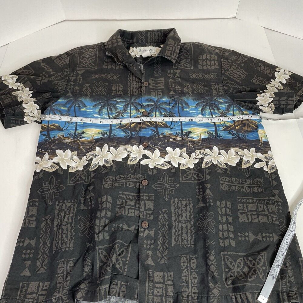 Vintage Hawaiian Button Up Shirt, XL, Bishop St. Apparel, Black Scenic - Picture 5 of 6